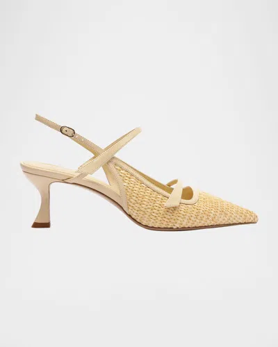 ALEXANDRE BIRMAN TITA RAFFIA AND LEATHER SLINGBACK PUMPS