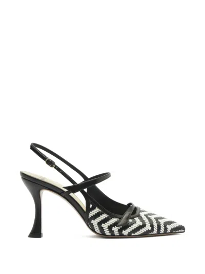 Alexandre Birman Tita Zig Raffia Strap Pumps In Black
