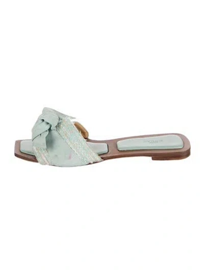 Pre-owned Alexandre Birman Tweed Pattern Bow Accents Slides In Green/neutrals