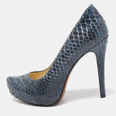 Pre-owned Alexandre Birman Two Tone Python Platform Pumps Size 37 In Blue