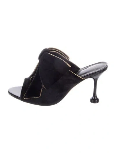 Pre-owned Alexandre Birman Velvet Bow Accents Slides In Blue