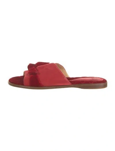 Pre-owned Alexandre Birman Velvet Bow Accents Slides In Red