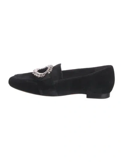 Pre-owned Alexandre Birman Velvet Crystal Embellishments Loafers In Black