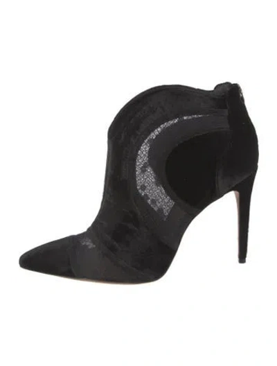 Pre-owned Alexandre Birman Velvet Lace Trim Embellishment Boots In Black