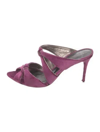 Pre-owned Alexandre Birman Velvet Leather Trim Embellishment Slides In Purple