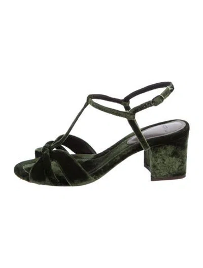 Pre-owned Alexandre Birman Velvet T-strap Sandals In Green