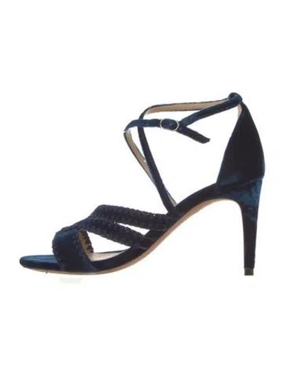 Pre-owned Alexandre Birman Velvet Whipstitch Trim Sandals In Blue