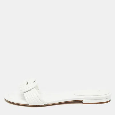 Pre-owned Alexandre Birman White Leather Vicky Flat Slides Size 41.5