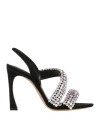 Alexandre Birman Alannis Suede Slingback Sandals With Crystals In Black