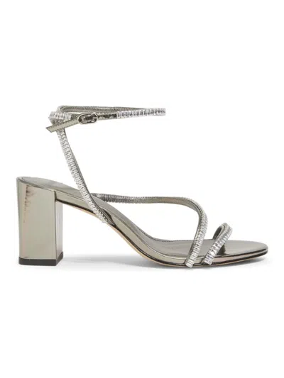 Alexandre Birman Women's 70mm Metallic Leather Block-heel Sandals In Gray