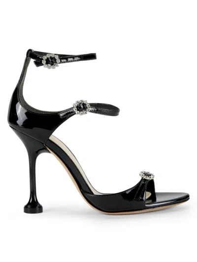 Alexandre Birman Women's Anastasia 105mm Rhinestone-trim Leather Platform Sandals In Black