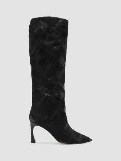 Alexandre Birman Women's Annelise 85mm Leather & Calf Hair Knee-high Boots In Black