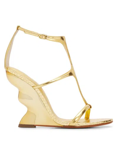 Alexandre Birman Women's Boonie 100mm Leather Wedge-heel Sandals In Gold