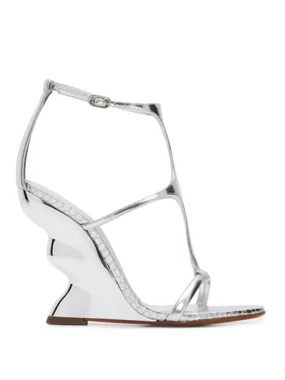 Alexandre Birman Women's Boonie 100mm Leather Wedge-heel Sandals In Silver