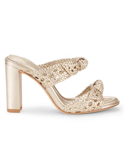 Alexandre Birman Women's Clarita Intreccio 90mm Woven Leather Block-heel Sandals In Gold