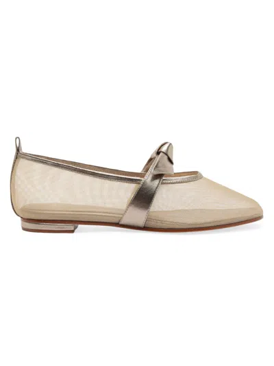 Alexandre Birman Clarita Metallic Mesh Ballerina Flats In Neutral