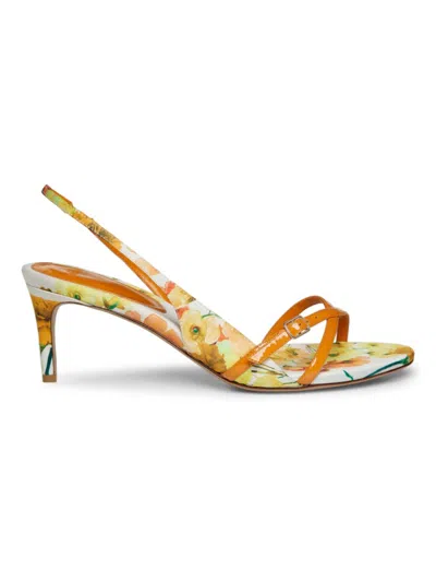 Alexandre Birman Maia Floral Crisscross Slingback Sandals In Custardyellow