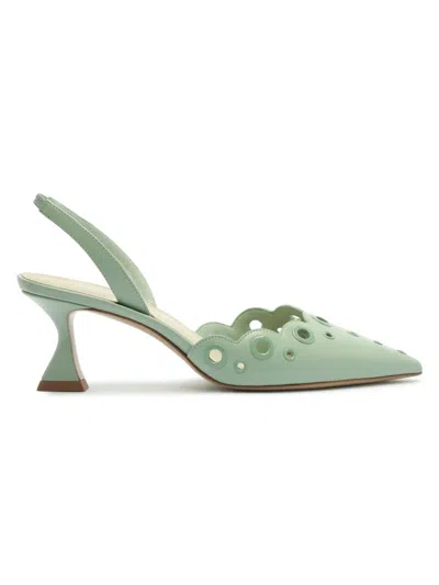 Alexandre Birman Women's Miley 60mm Eyelet Leather Slingback Pumps In Mint