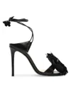 Alexandre Birman Women's Ornela 100mm Flower-appliqué Leather Sandals In Black