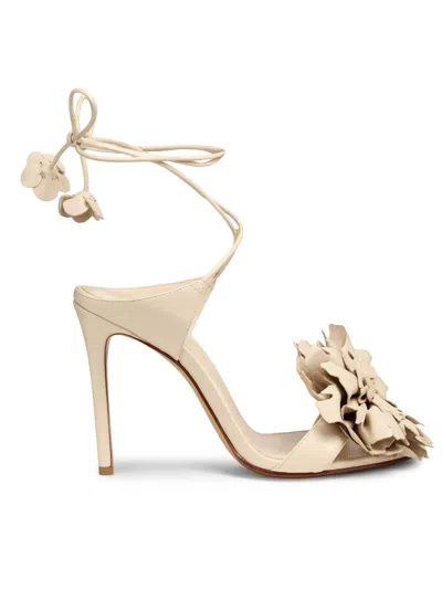 Alexandre Birman Women's Ornela 100mm Flower-appliqué Leather Sandals In White