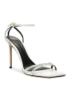 Alexandre Birman Skye Crystal Embellished Ankle Strap Stiletto Sandal In White