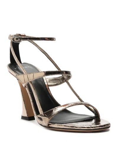 Alexandre Birman Tita Metallic Leather Cage Heel Sandals In Light Grafite