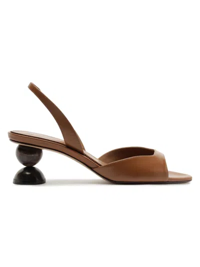 Alexandre Birman 50mm Tropicana Leather Slingback Sandals In Brown