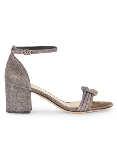 Alexandre Birman Women's Vicky 55mm Knotted Metallic Textile Block-heel Sandals In Gray