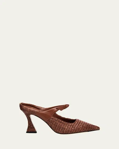 Alexandre Birman Woven Raffia And Leather Pumps In Chocolate
