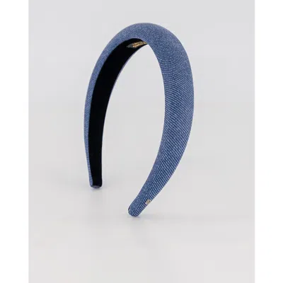 Alexandre De Paris Aurore Boreales Washed Denim Leather Headband In Blue