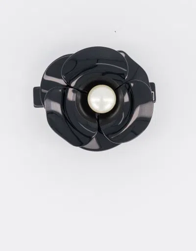 Alexandre De Paris Camelia Mythique Acetate And Pearl Hair Barrette In Black