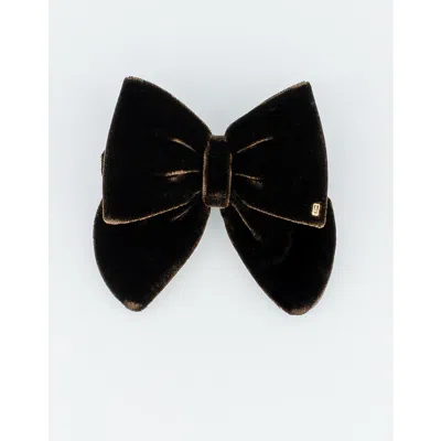 Alexandre De Paris Cannelle Brown Velvet Bow Barette In Black