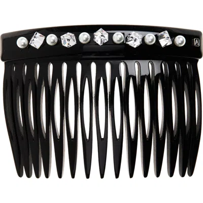 Alexandre De Paris Crystal & Faux Pearl Hair Comb In Black
