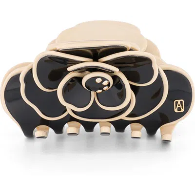 Alexandre De Paris Crystal Flower Claw Clip In Black