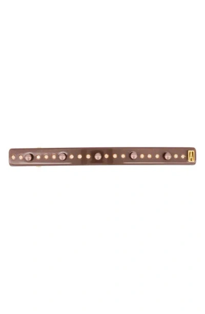 Alexandre De Paris Crystal Imitation Pearl Hair Barrette In Brown