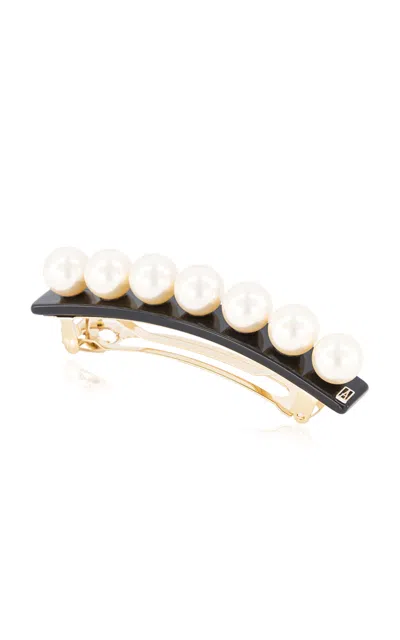 Alexandre De Paris Faux Pearl Barette In Black