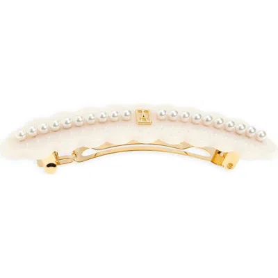 Alexandre De Paris Faux Pearl Embellished Barrette In Gold