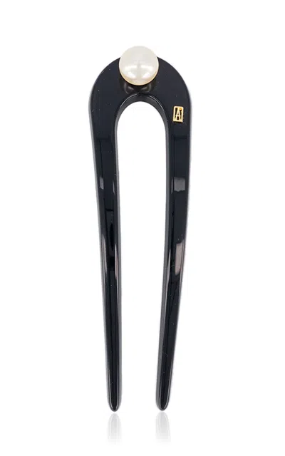 Alexandre De Paris Faux Pearl Fork Hair Pin In Black