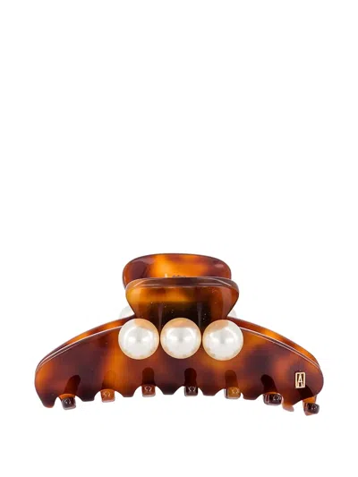 Alexandre De Paris Faux Pearl-embellished Tortoiseshell Hair Clip In Multi