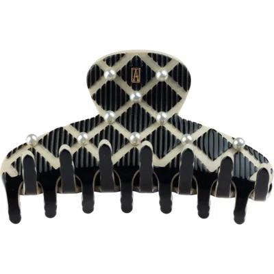 Alexandre De Paris Jasmin Medium Acetate And Small Pearls Hair Clip In Black