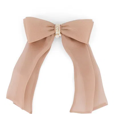 Alexandre De Paris Silk Bow Barrette In Sand