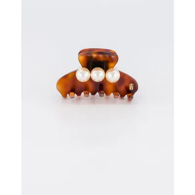 Alexandre De Paris Small Acetate And Pearl Hair Clip In Ecaille
