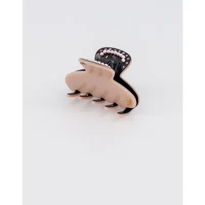 Alexandre De Paris Voltaire Pearls And Crystals Acetate Hair Clip In Brown
