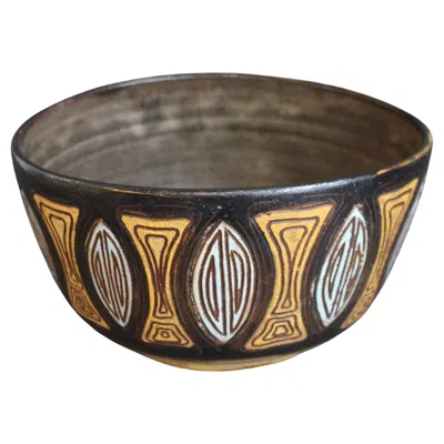 Pre-owned Alexandre Kostanda Vintage French Ceramic Decorative Bowl By , 1960s In Brown