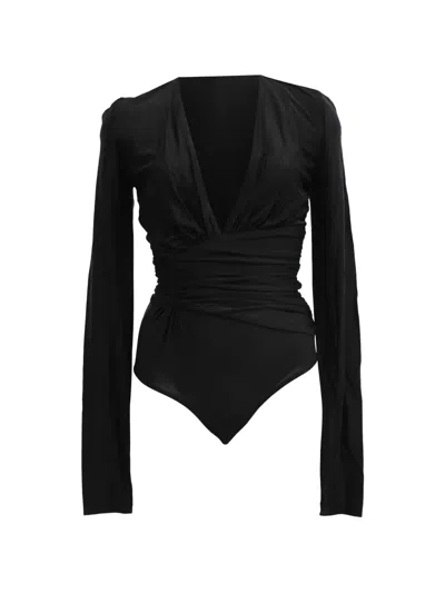 Pre-owned Alexandre Vauthier 2020s V-neck Gathered Bodysuit In 黑色