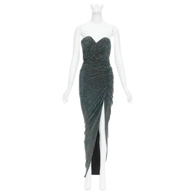 Pre-owned Alexandre Vauthier 2021 Blue Black Crystal Bustier High Slit Strapless Gown