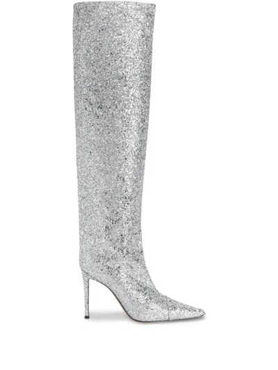 Alexandre Vauthier 90mm Viola Glittered Boots In Silver