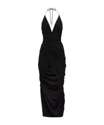 Alexandre Vauthier A Long Dress With Side Drapes Hanging From The Neck In Black