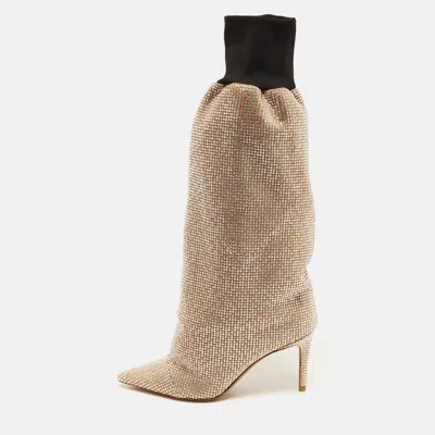Pre-owned Alexandre Vauthier Alexandre Vuuathier Size 39 Silver Crystals And Suede Crystal Embellished Mid Calf Boots