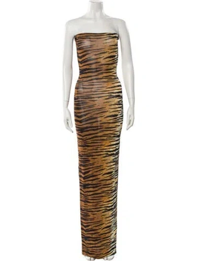 Pre-owned Alexandre Vauthier Animal Print Long Dress In Brown